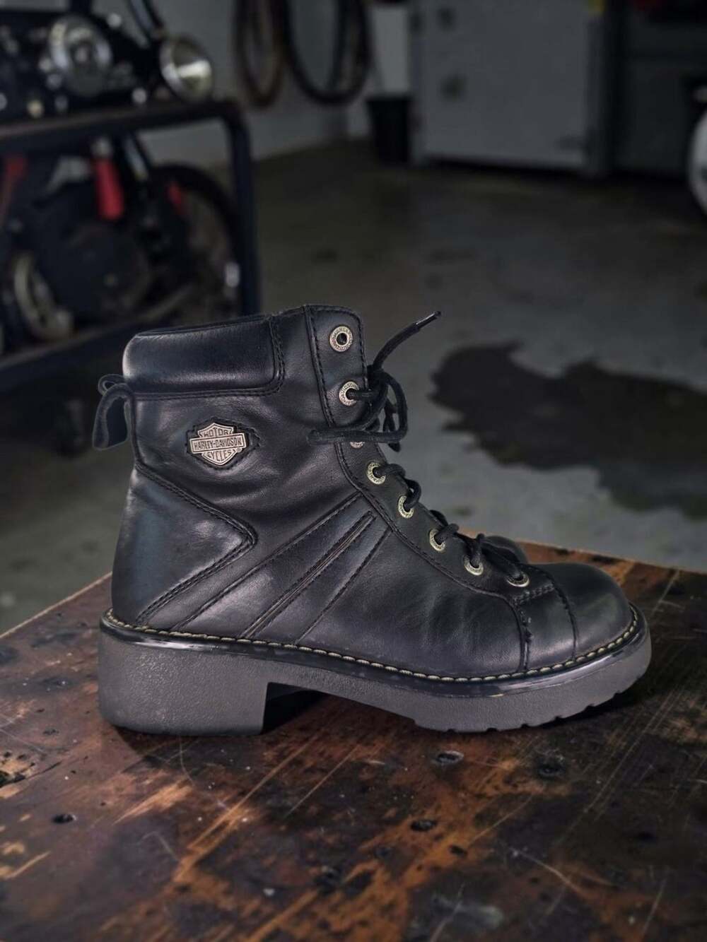 Harley-Davidson Black Leather Lace-Up Side-Zip Moto Boots Stock No. 84051 Women'